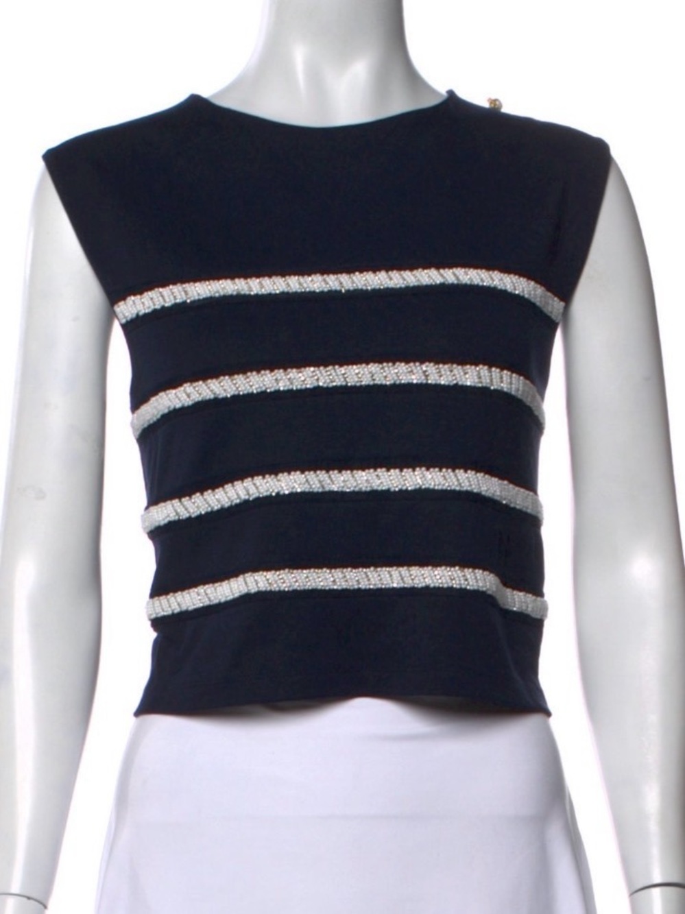 NWT Sandro Riviera top with faux pearl and rhinestone striped embellishments